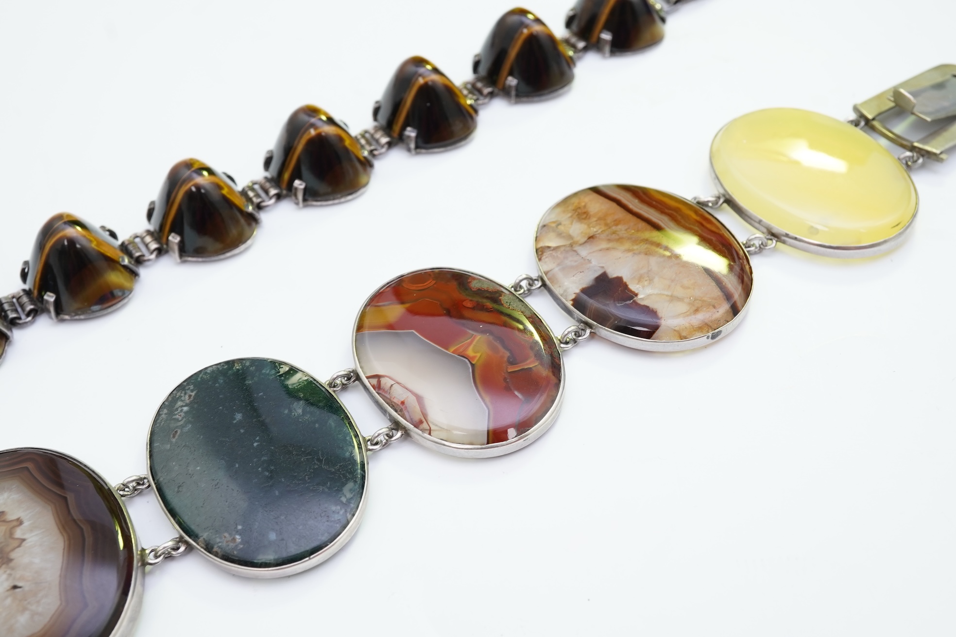 Two silver and hardstone bracelets